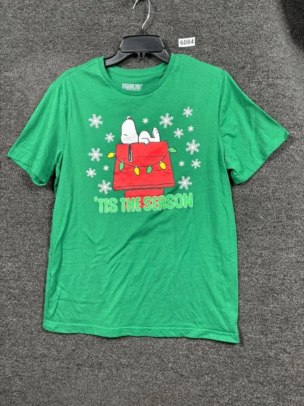 Peanuts Snoopy Christmas T-Shirt Mens Size M (38-40) Green